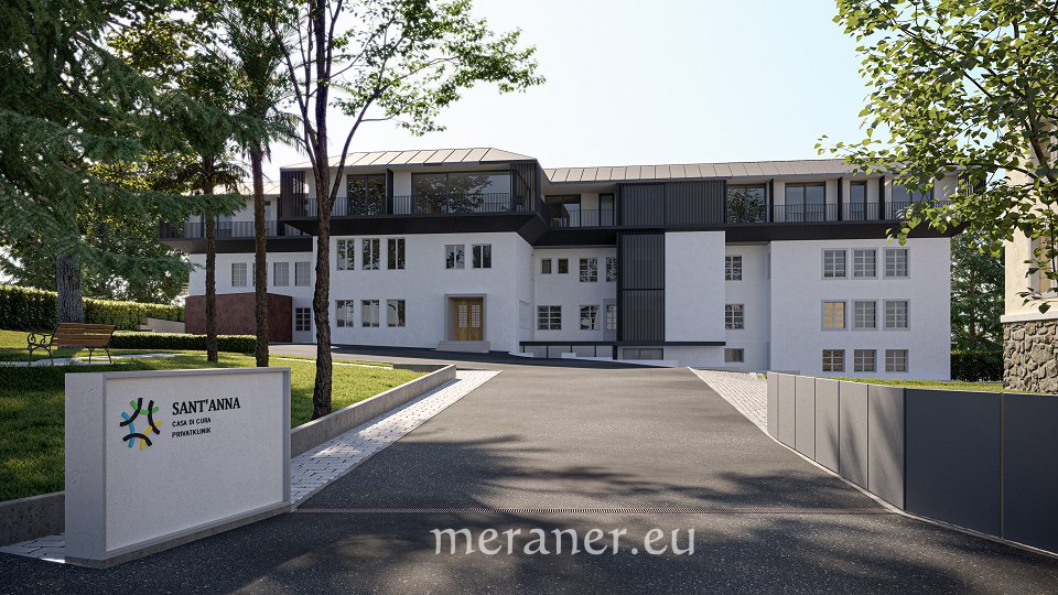 So wird die Privatklinik St. Anna in Meran künftig aussehen: Rundum erweitert, aufgestockt und mit neuen Möglichkeiten für Rehabilitation und Klinikaufenthalt.